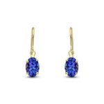 9ct Yellow Gold Oval Natural Tanzanite Claw Hook Wire Drop Earrings — 7x5mm