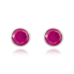 9ct White Gold Round Natural Ruby Rubover Stud Earrings — 5mm