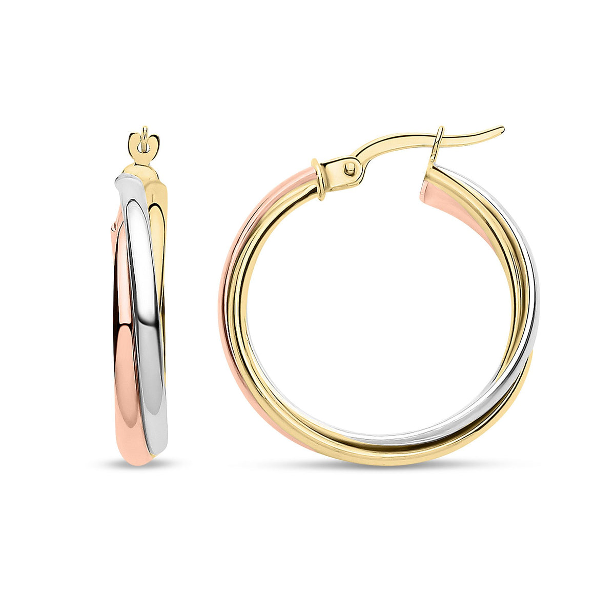 9ct Three Tone Gold Round Russian Wedding Hoop Earrings — 23mm