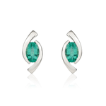 9ct White Gold Oval Natural Emerald 'Eye' Stud Earrings — 6x4mm