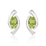 9ct White Gold Oval Natural Peridot 'Eye' Stud Earrings — 6x4mm