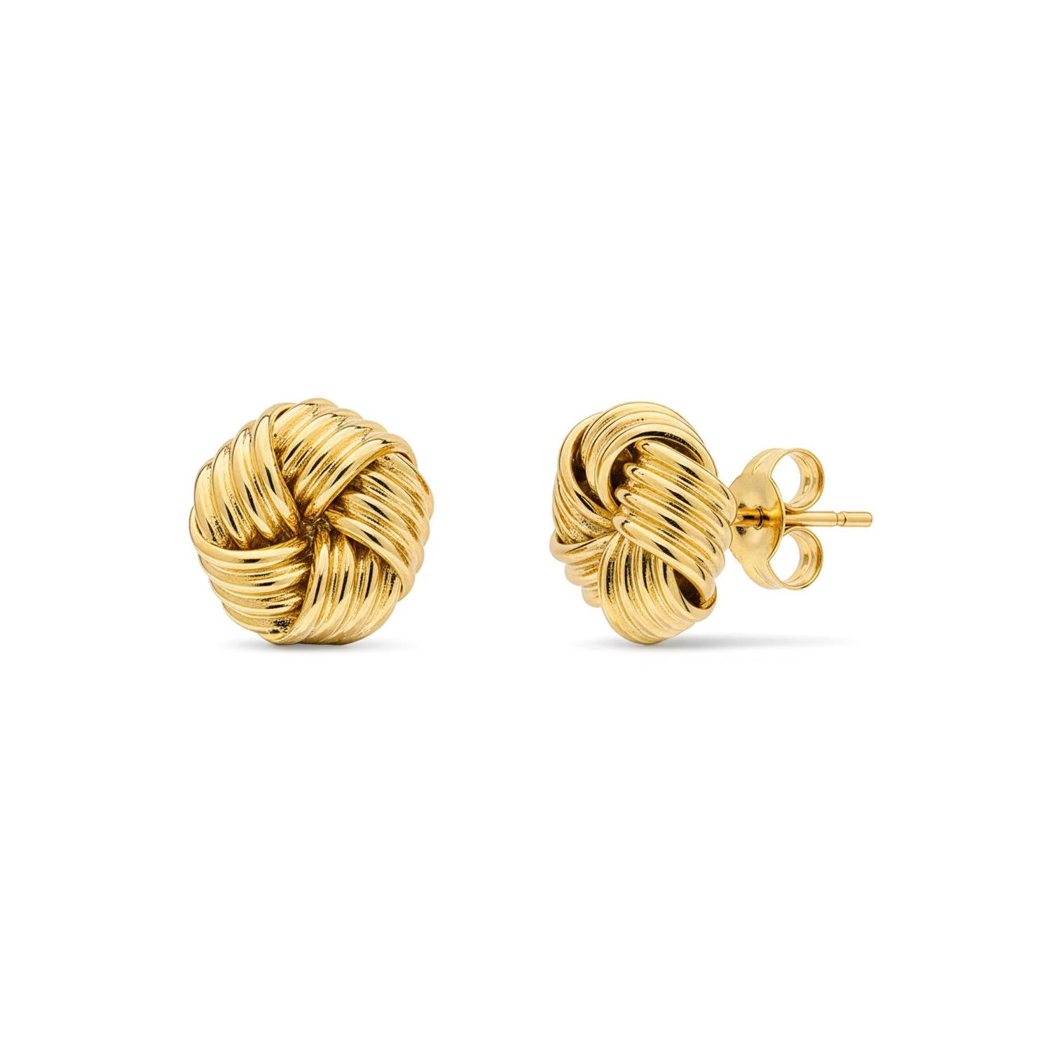 9ct Yellow Gold Polished 5-Strand Ribbed Knot Stud Earrings — 10.5mm