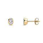 9ct Yellow Gold Oval Cubic Zirconia Rubover Stud Earrings — 5x3mm
