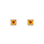 9ct White Gold Square Natural Citrine Rubover Stud Earrings — 3mm