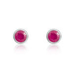 9ct White Gold Round Natural Ruby Rubover Stud Earrings — 3mm