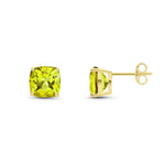 9ct Yellow Gold Cushion Natural Peridot Claw Stud Earrings — 8mm