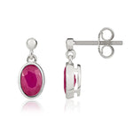 9ct White Gold Oval Natural Ruby Rubover Drop Earrings — 7x5mm