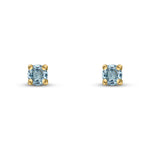 9ct Yellow Gold Round Natural Aquamarine Claw Stud Earrings — 3mm