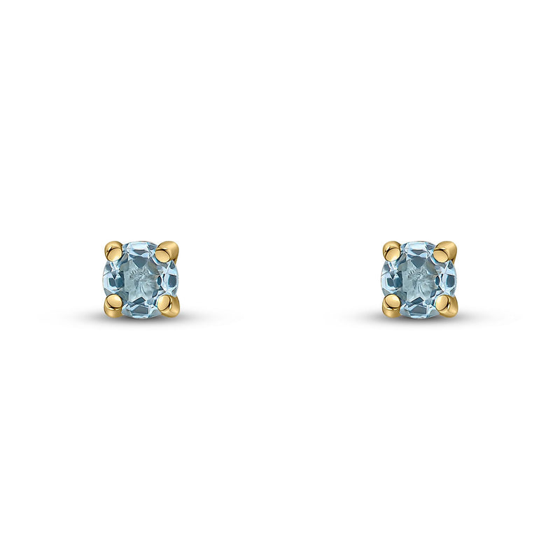 9ct Yellow Gold Round Natural Aquamarine Claw Stud Earrings — 3mm