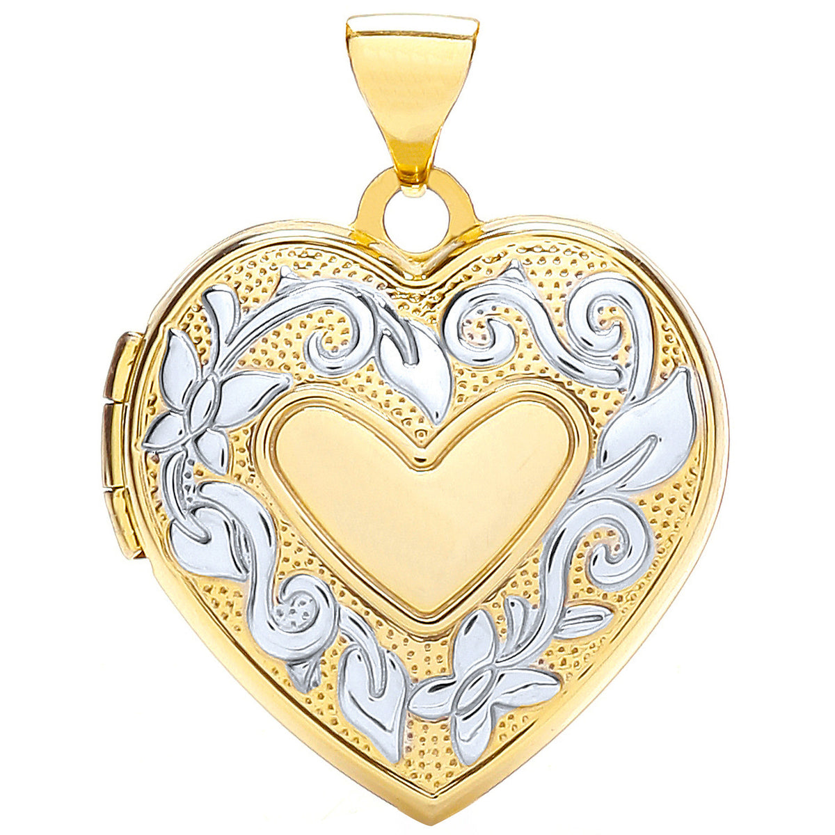 9ct Yellow and White Gold Two Tone Floral Heart Locket Pendant