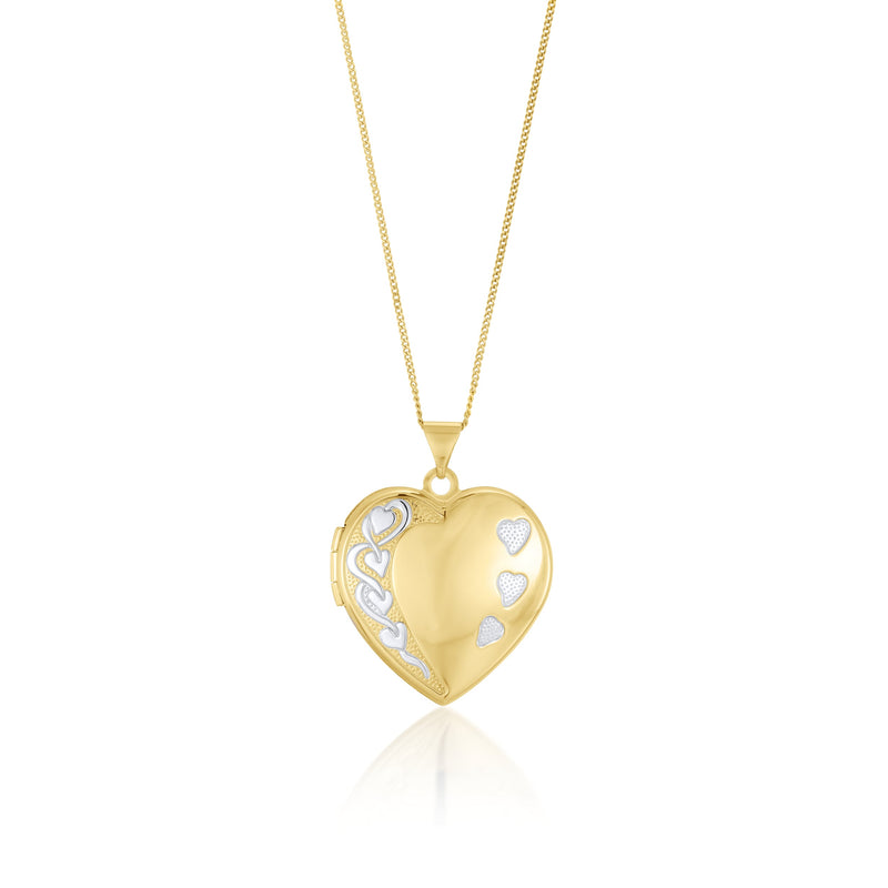 9ct Yellow and White Gold Two Tone Scroll & Heart Detail Locket Pendant