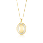 9ct Yellow and White Gold Two Tone Floral Border Oval Locket Pendant