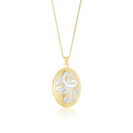 9ct Yellow and White Gold Two Tone Scrollwork Oval Locket Pendant