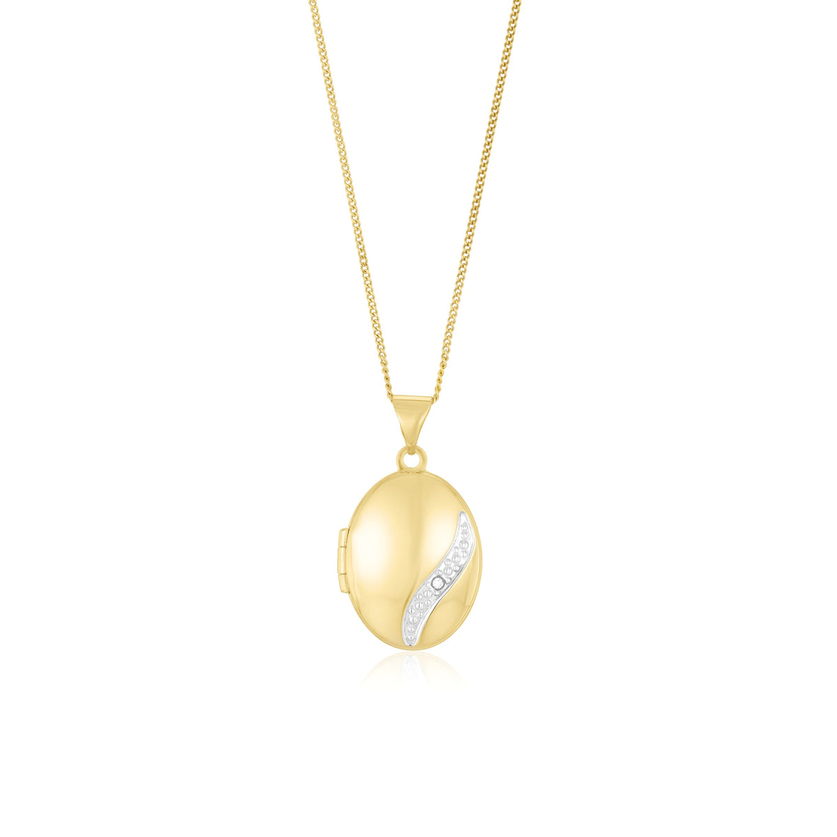 9ct Yellow Gold Natural Diamond Sweeping Curve Oval Locket Pendant — 24mm