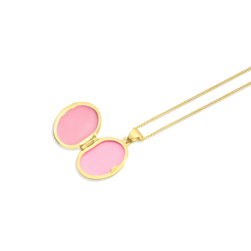 9ct Yellow Gold Natural Diamond Sweeping Curve Oval Locket Pendant — 24mm