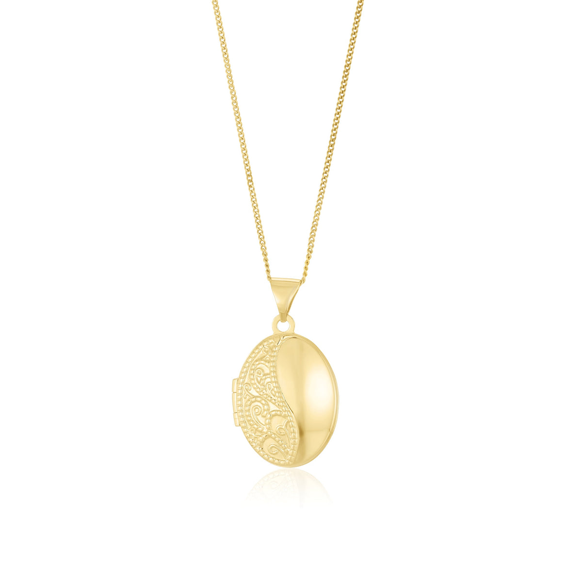 9ct Yellow Gold Paisley Engraved Oval Locket Pendant