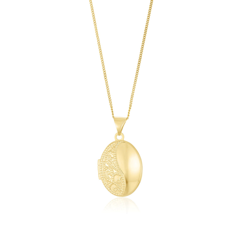 9ct Yellow Gold Paisley Engraved Oval Locket Pendant