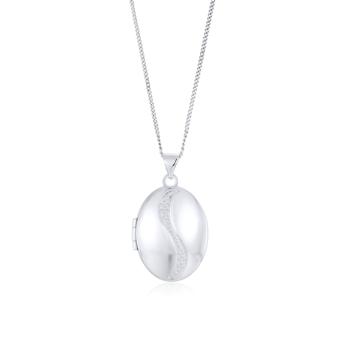9ct White Gold Natural Diamond Sweeping Curve Oval Locket Pendant