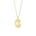 9ct Yellow Gold Natural Diamond Sweeping Curve Oval Locket Pendant