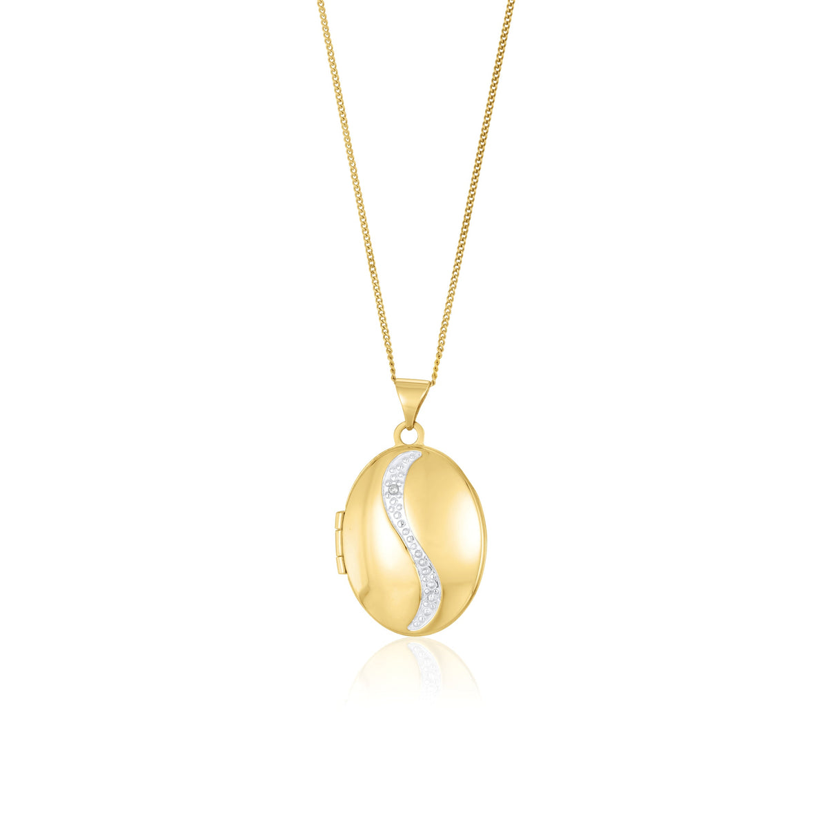 9ct Yellow Gold Natural Diamond Sweeping Curve Oval Locket Pendant