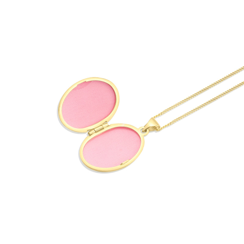 9ct Yellow Gold Natural Diamond Sweeping Curve Oval Locket Pendant
