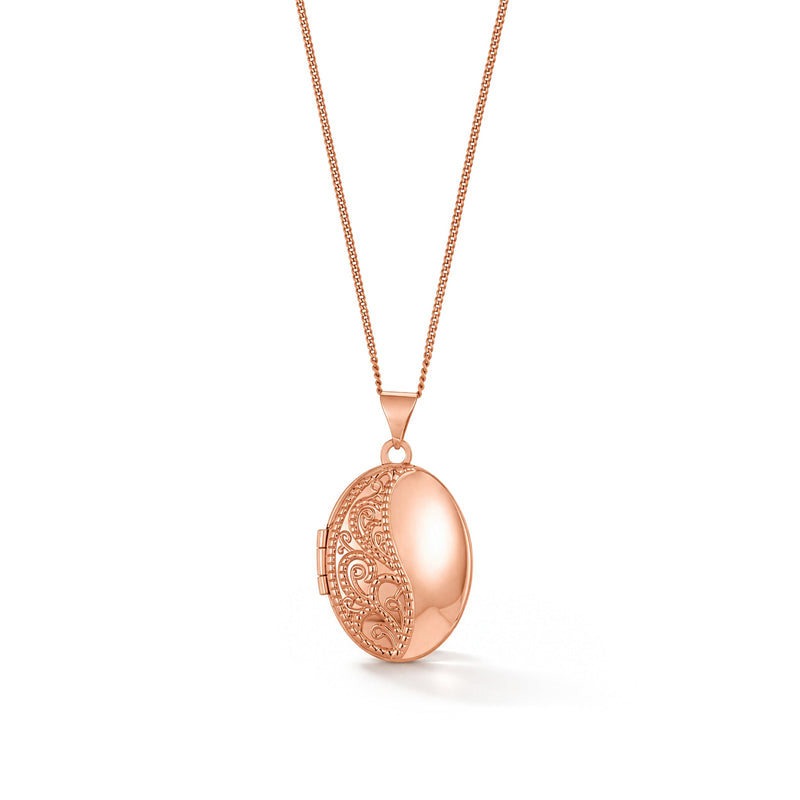 9ct Rose Gold Scrollwork Oval Locket Pendant