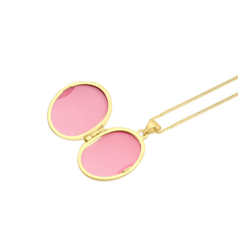 9ct Yellow Gold Scroll & Heart Border Oval Locket Pendant