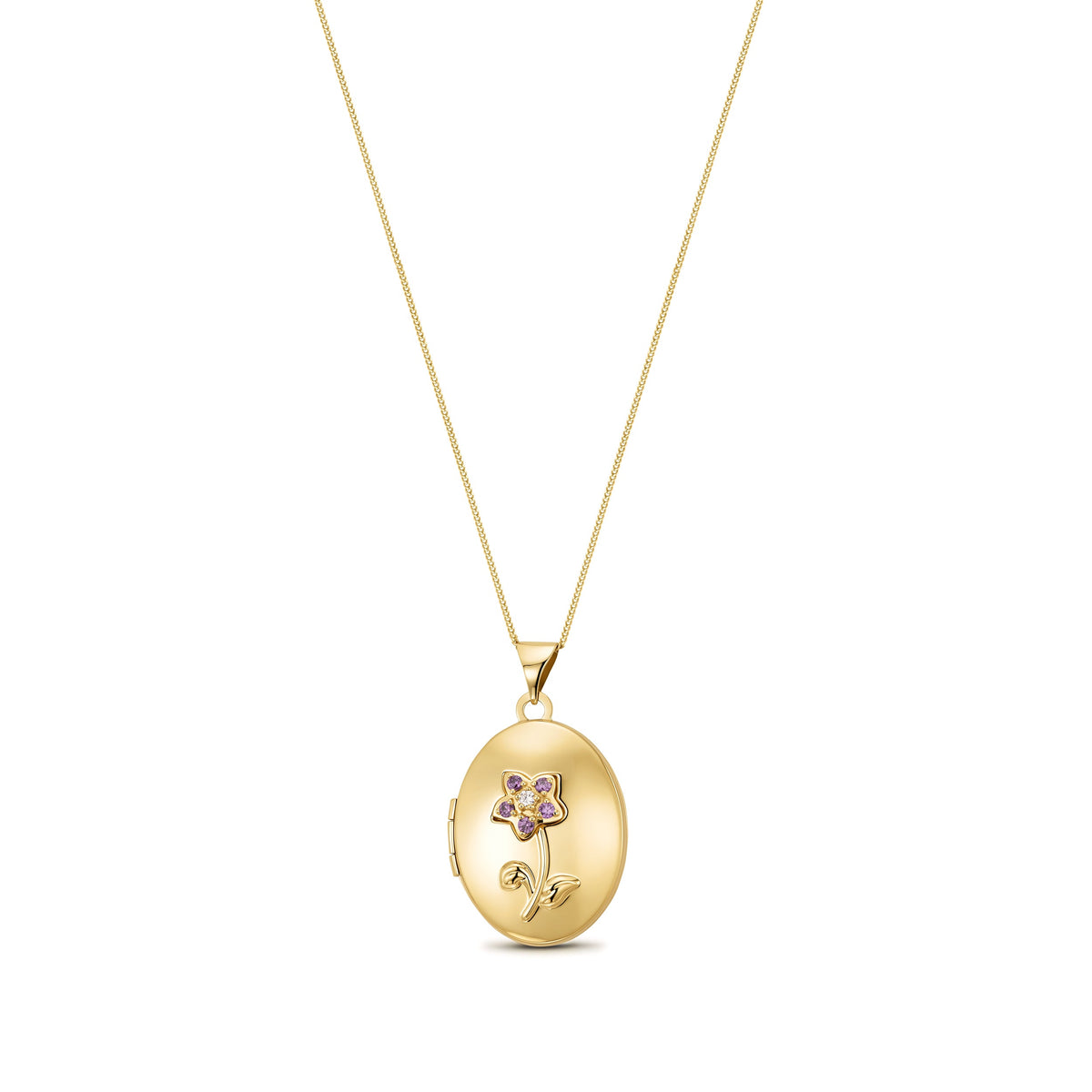 9ct Yellow Gold Purple Cubic Zirconia Oval Locket