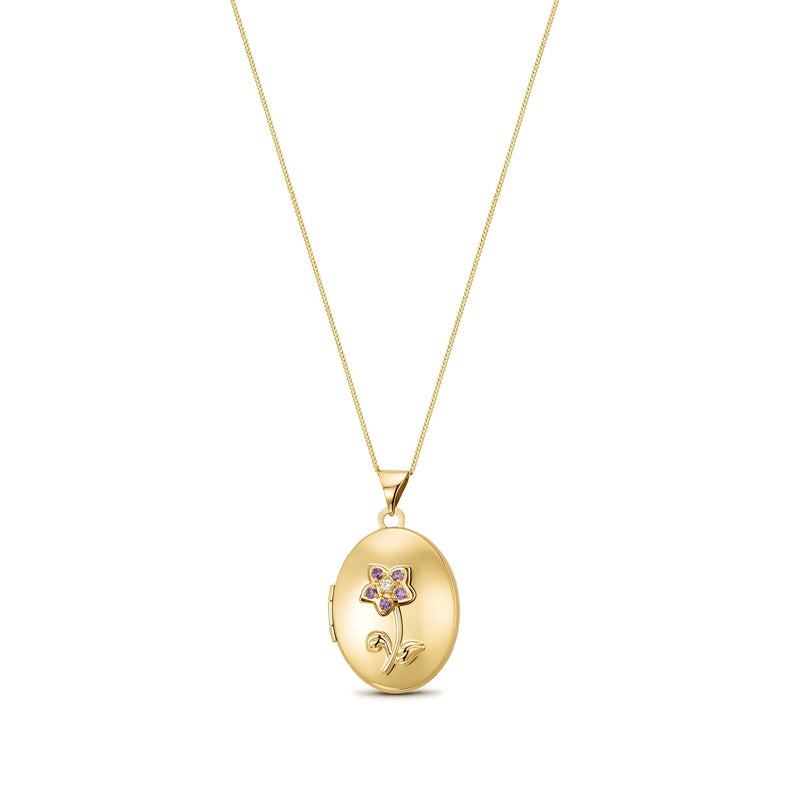 9ct Yellow Gold Purple Cubic Zirconia Oval Locket