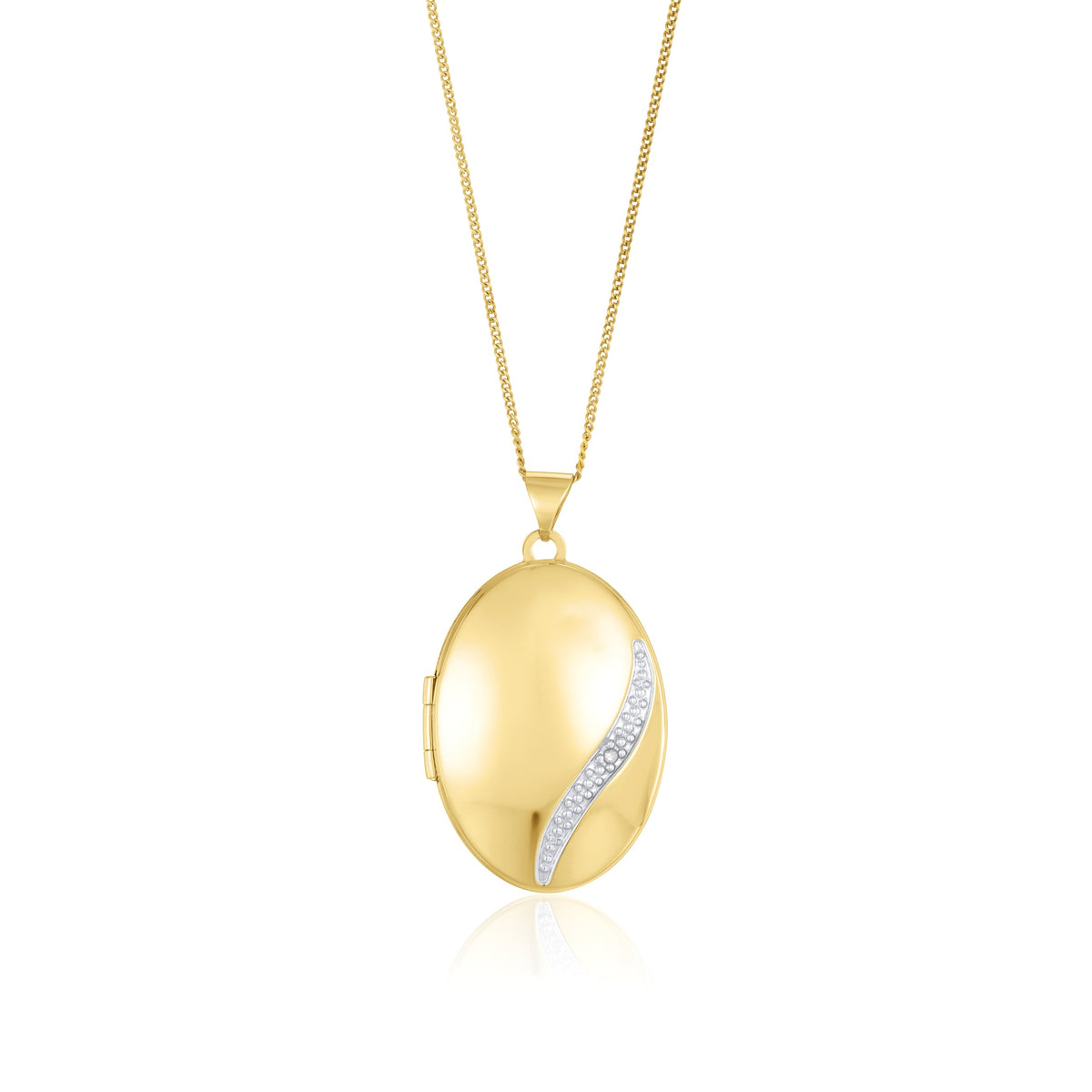 9ct Yellow Gold Natural Diamond Sweeping Curve Oval Locket Pendant — 33mm