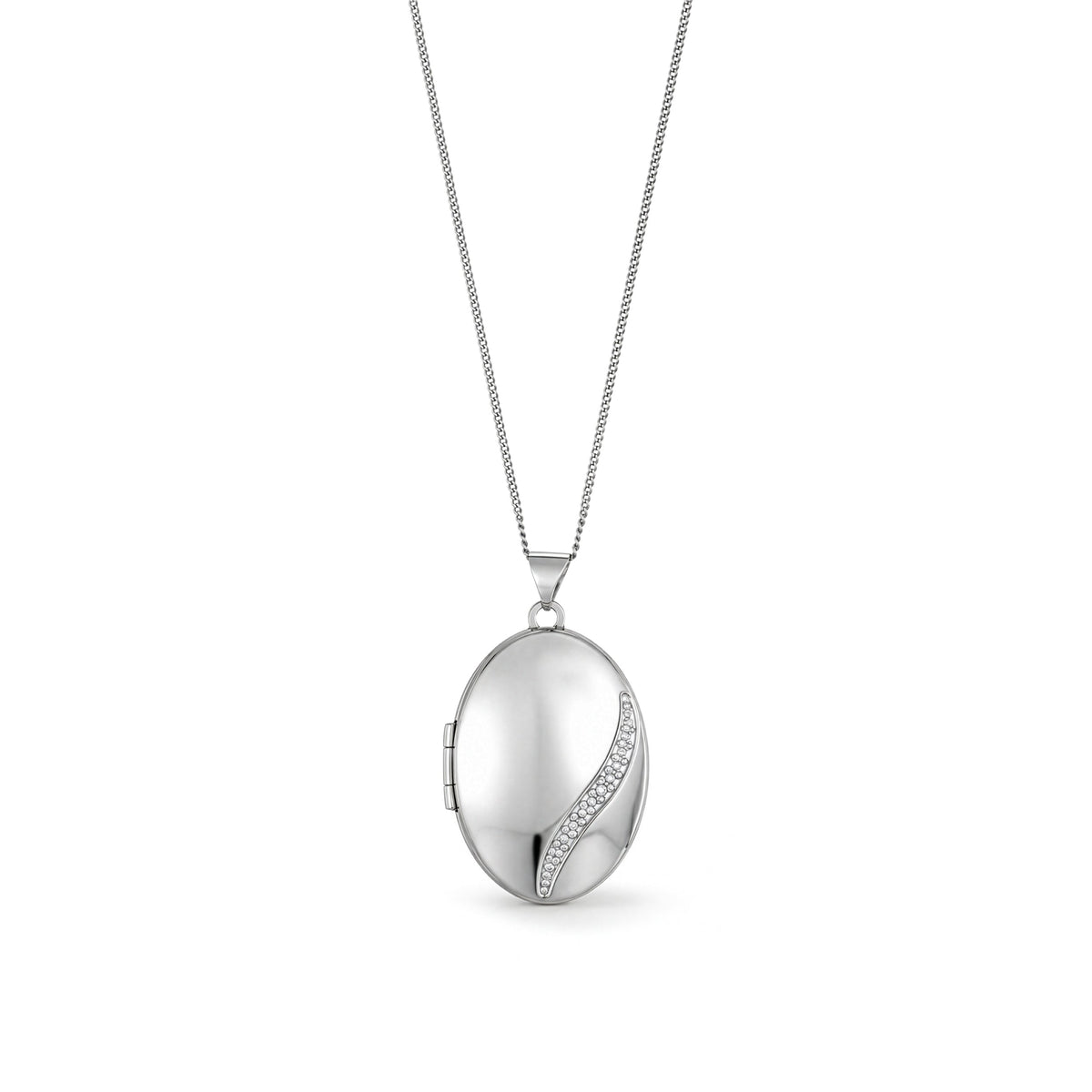 9ct White Gold Sweeping Curve Oval Locket Pendant