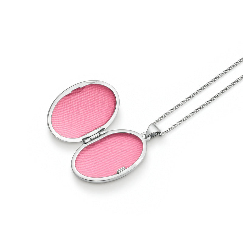 9ct White Gold Sweeping Curve Oval Locket Pendant