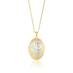 9ct Yellow and White Gold Two Tone Scrollwork Oval Locket Pendant