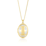 9ct Yellow and White Gold Two Tone Floral Scroll Oval Locket Pendant