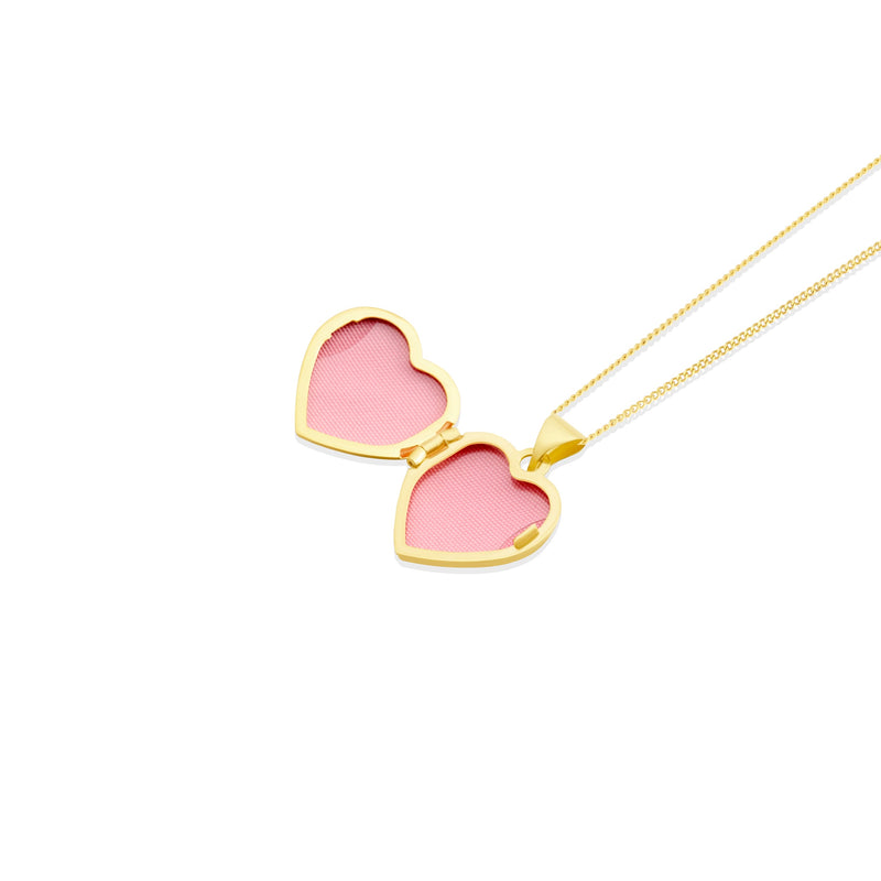 9ct Yellow and White Gold Two Tone Natural Diamond Star Detail Heart Locket Pendant