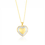 9ct Yellow and White Gold Two Tone Scroll Border Heart Locket Pendant