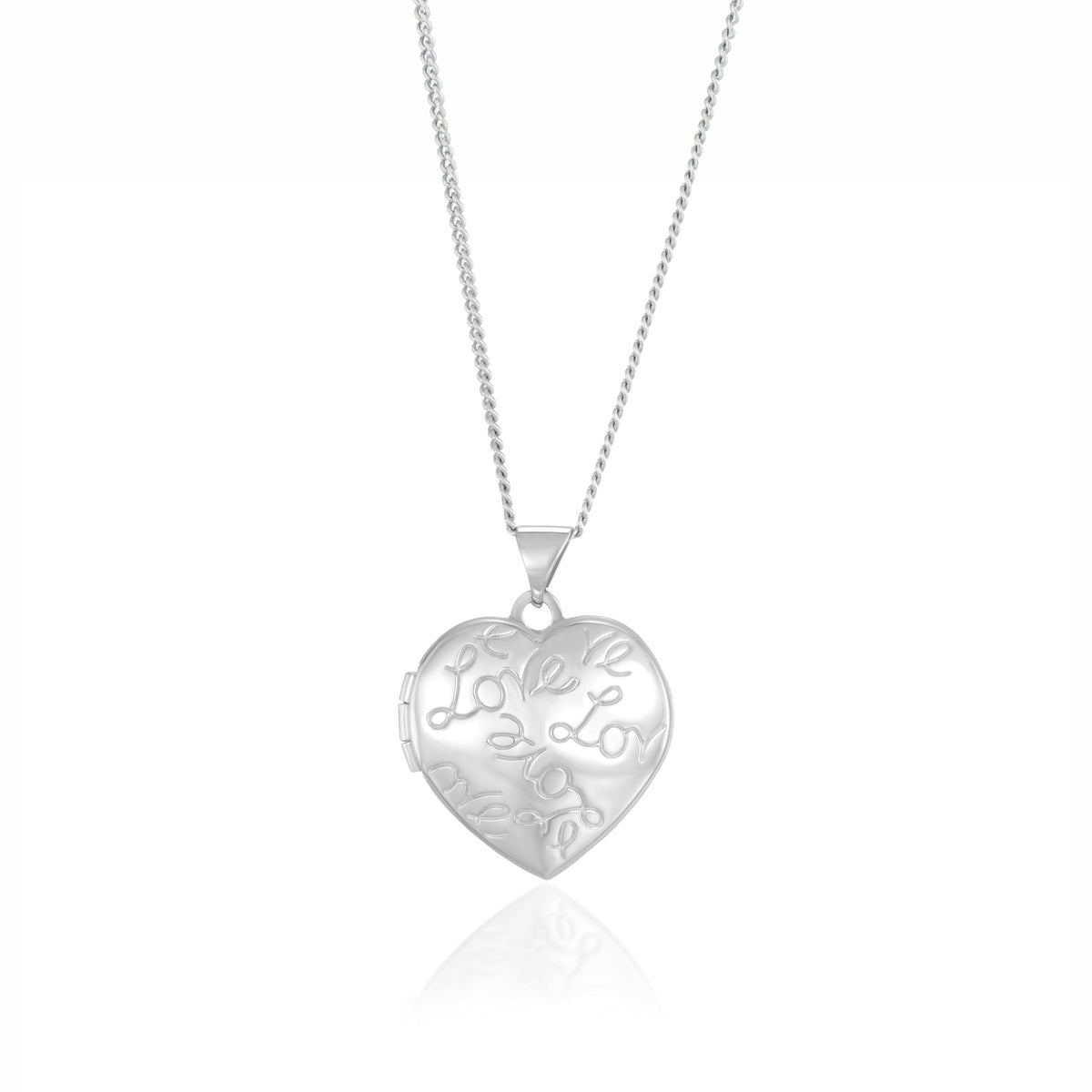 9ct White Gold Love Script Heart Locket Pendant
