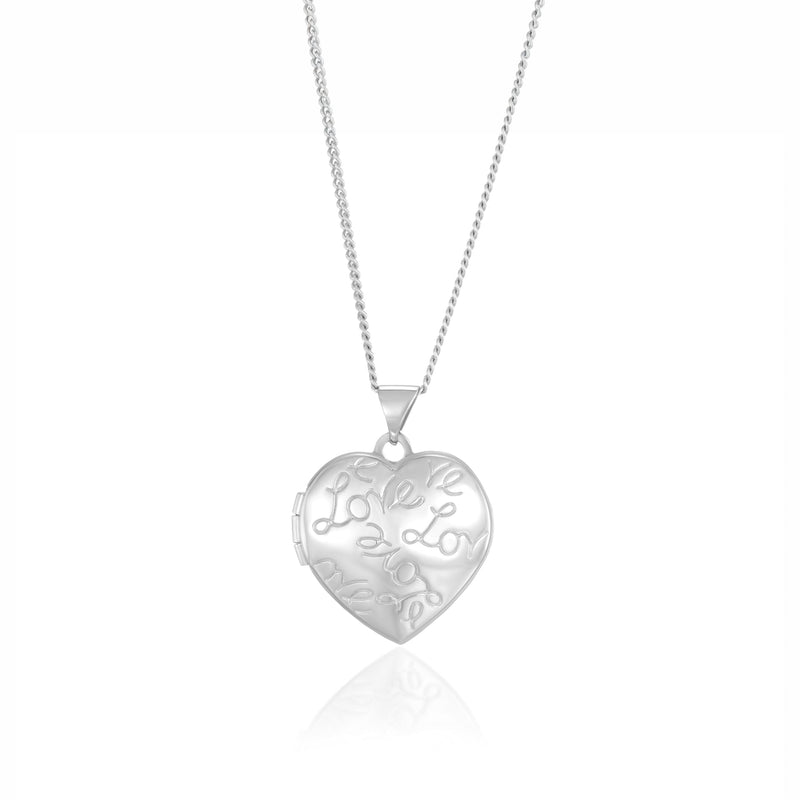 9ct White Gold Love Script Heart Locket Pendant