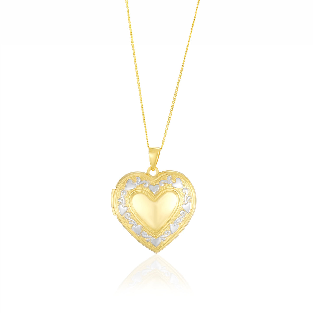 9ct Yellow and White Gold Two Tone Scroll Heart Locket Pendant