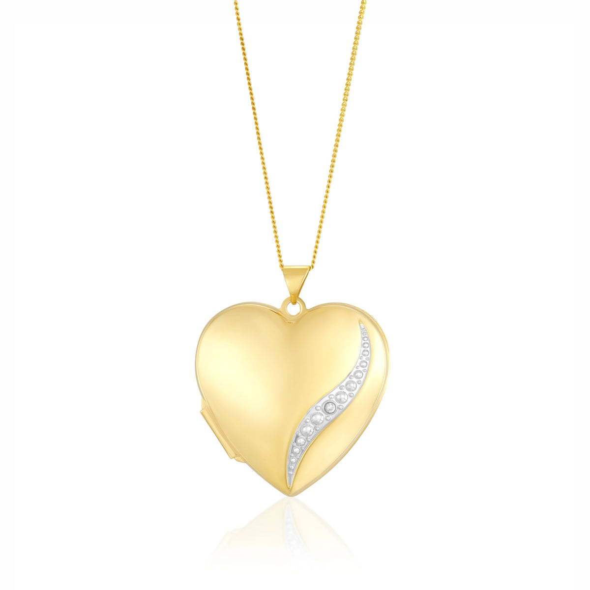 9ct Yellow and White Gold Two Tone Natural Diamond Sweeping Curve Heart Locket Pendant