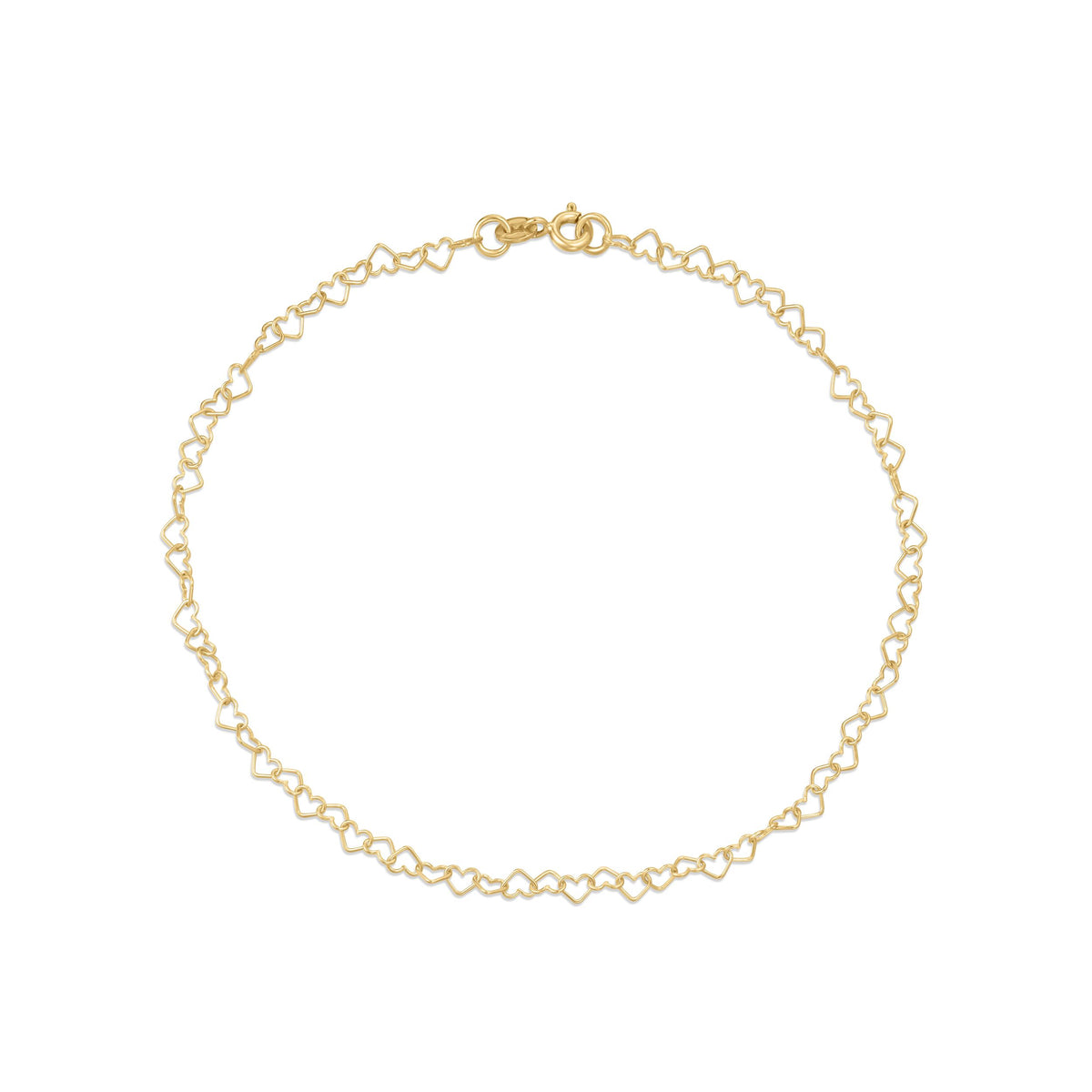 9ct Yellow Gold Open Heart Link Anklet — 3.5mm