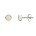 9ct White Gold Round Natural Opal Rubover Stud Earrings — 4mm