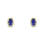 9ct Yellow Gold Oval Natural Tanzanite Rubover Stud Earrings — 5x3mm