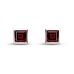 9ct White Gold Square Natural Garnet Rubover Stud Earrings — 5mm