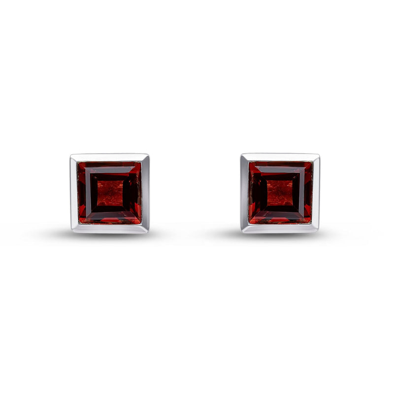 9ct White Gold Square Natural Garnet Rubover Stud Earrings — 5mm