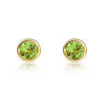 9ct Yellow Gold Round Natural Peridot Rubover Stud Earrings — 4mm