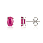 9ct White Gold Oval Natural Ruby Claw Stud Earrings — 7x5mm