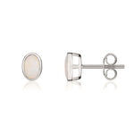 9ct White Gold Oval Natural Opal Rubover Stud Earrings — 6x4mm