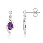 9ct White Gold Oval Natural Amethyst 'Eye' Drop Earrings — 6x4mm
