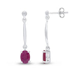 9ct White Gold Oval Natural Ruby Claw Bar Drop Earrings — 7x5mm